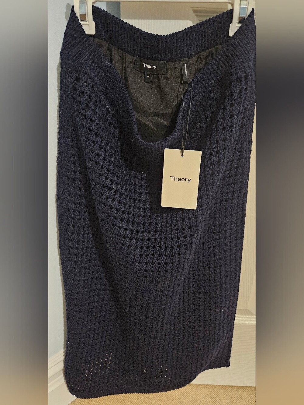 Theory Navy Open-Weave Pencil Skirt